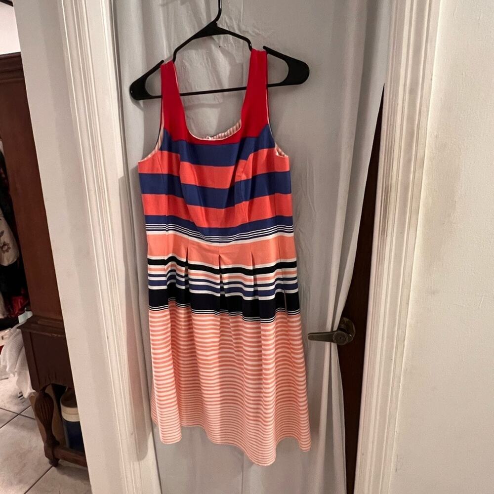 Tiana b striped fit and flare dress pleated skirt office wear size 10